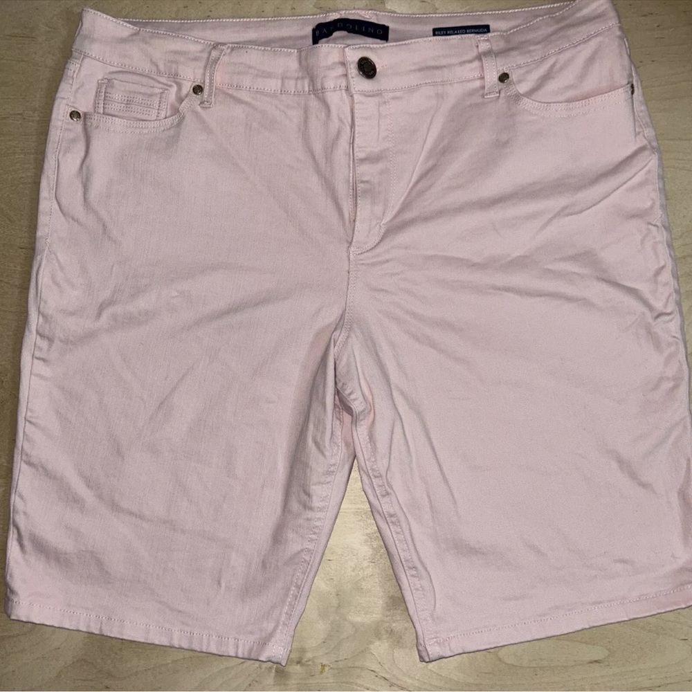 Women's Bandolinoblu Jean Shorts size 16 P Pink Relaxed Belted Mandie Style - Picture 1 of 6